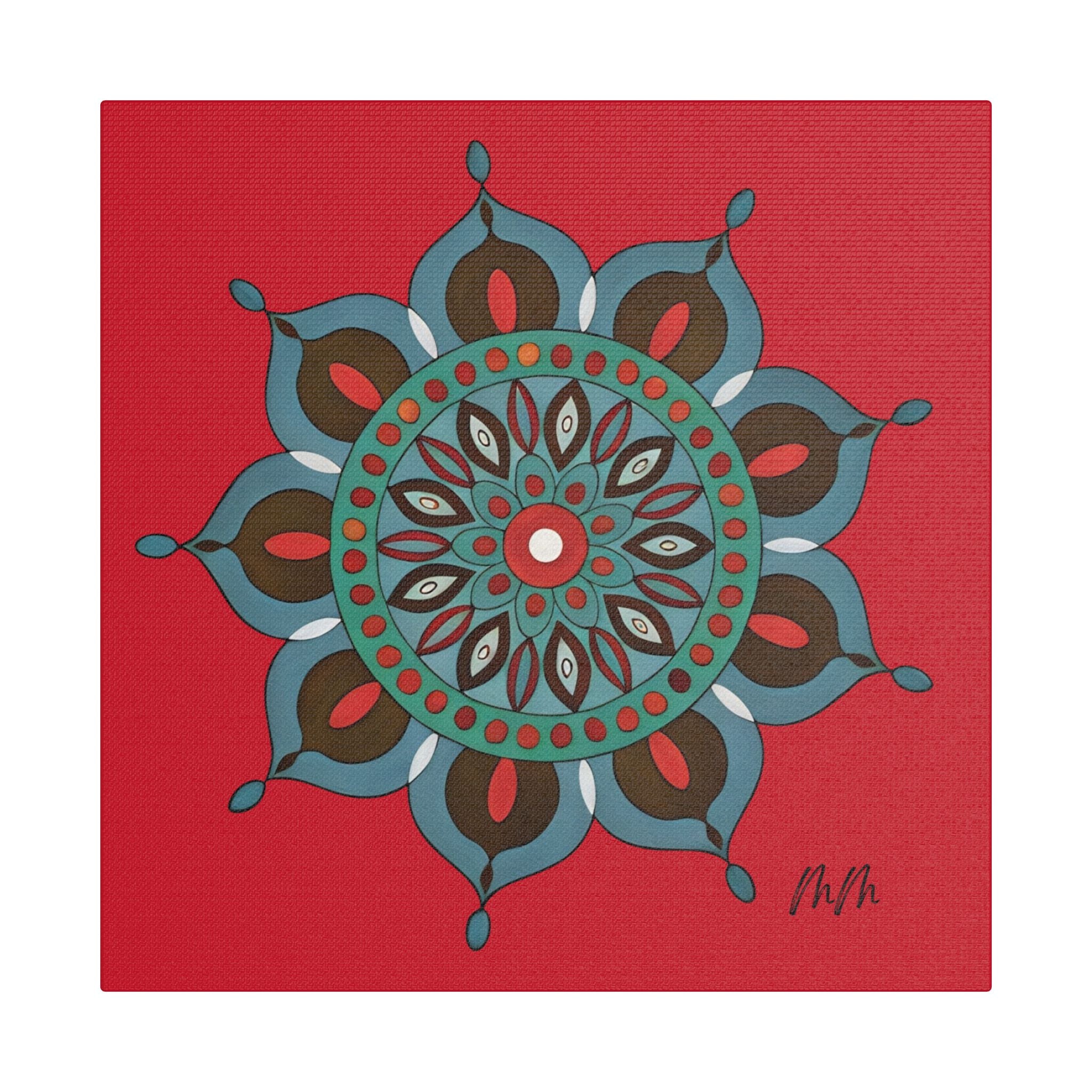 Everlee Mandala Wall Art Canvas - Red Floral Geometric Stretched Satin Print