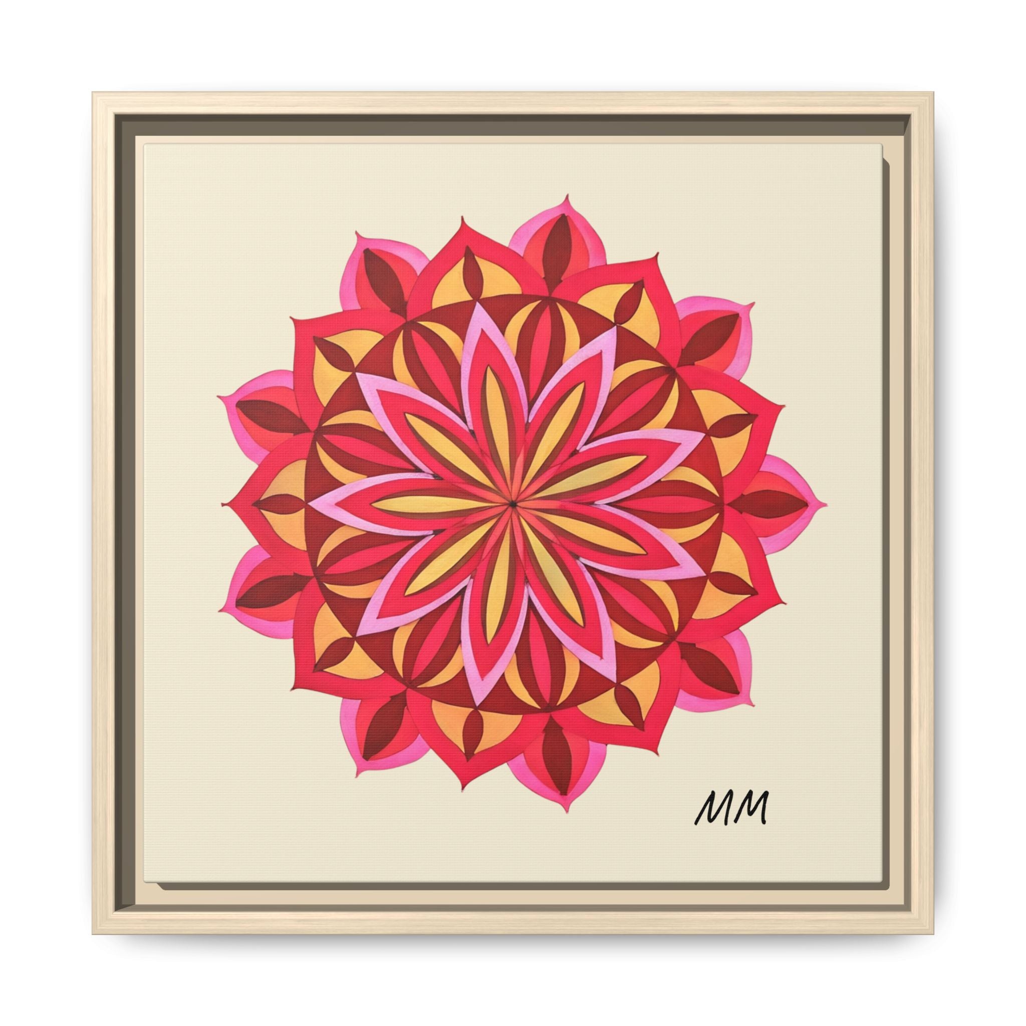 Elodie Framed Floral Mandala Canvas Art — Pink & Red Decorative Wall Print