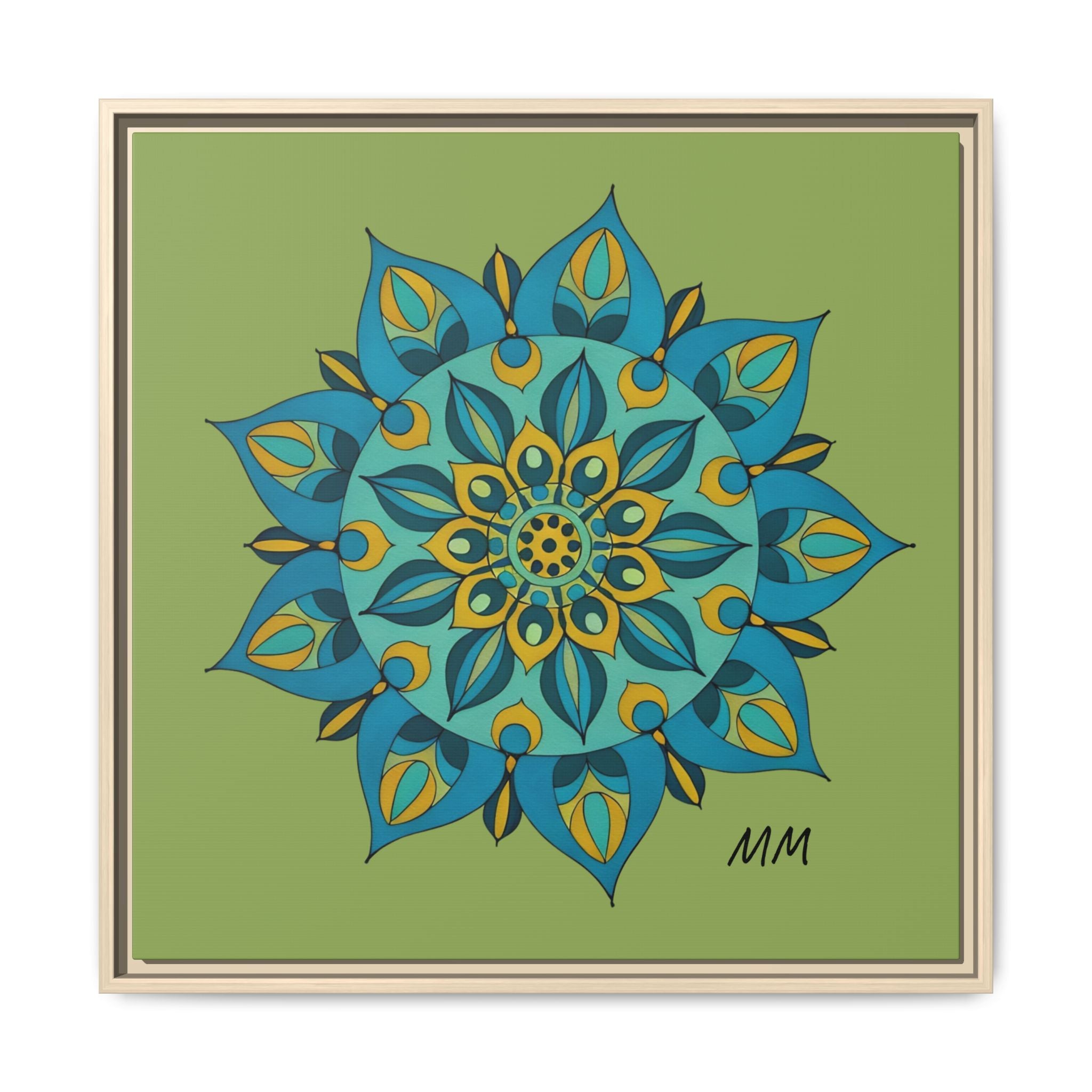 Genesis Framed Mandala Wall Art — Teal & Gold Floral Canvas
