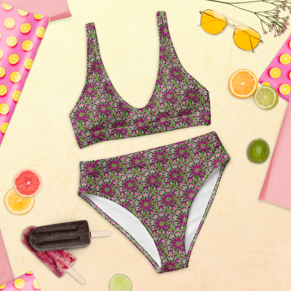 Cali Mandala Art Recycled high-waisted bikini and bra set