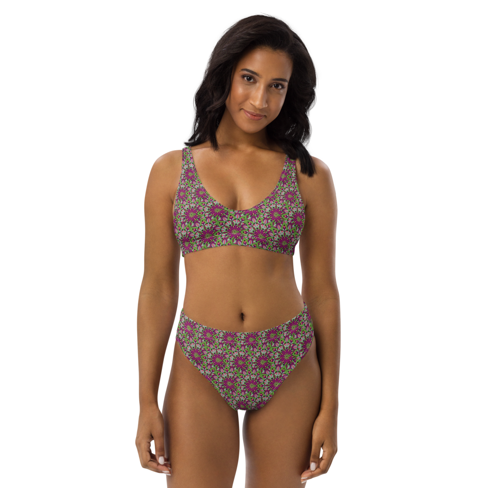 Cali Mandala Art Recycled high-waisted bikini and bra set