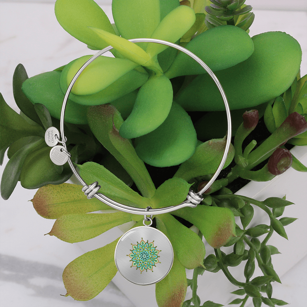 Mary Mandala Art Bangle with with Circle Pendant  by Infinite Hue